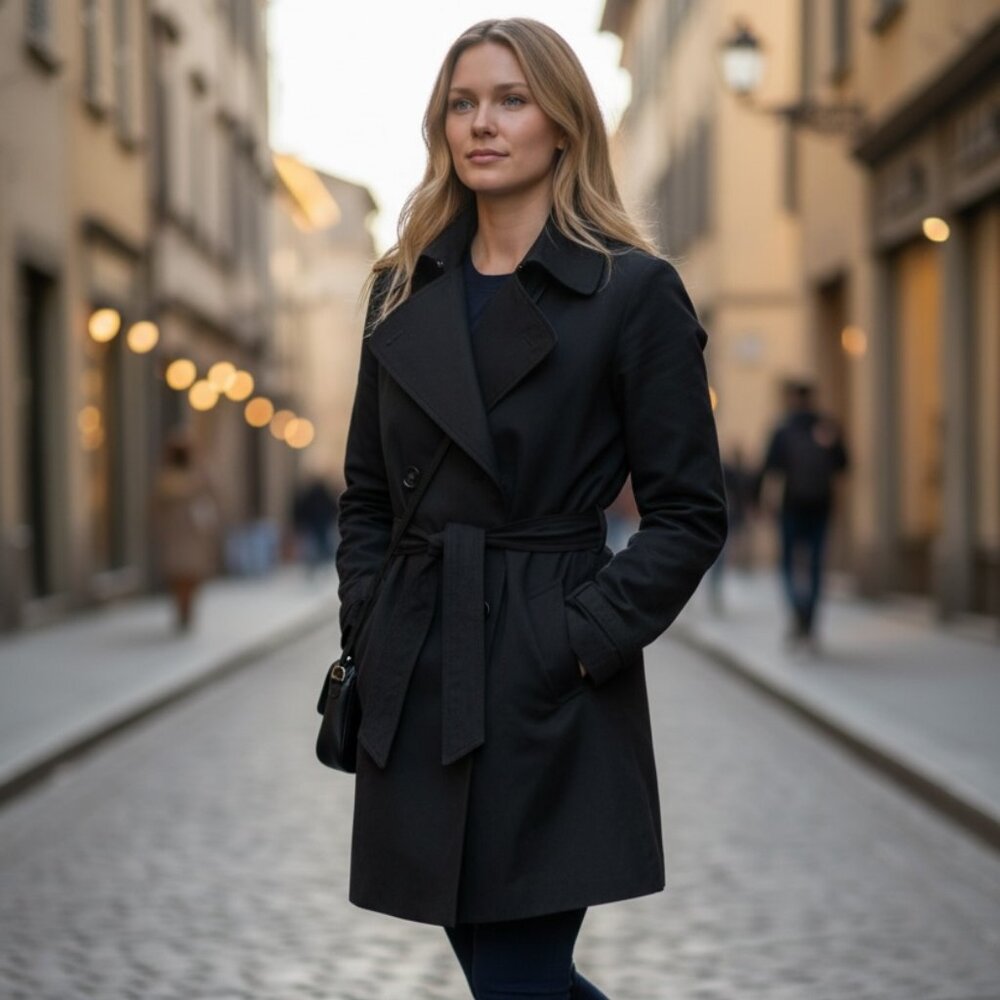 Lululemon Always There Mid Length Trench Coat Belted Black Women's Size 8